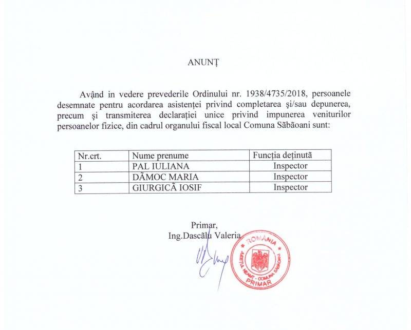 Anunt Declaratie ANAF